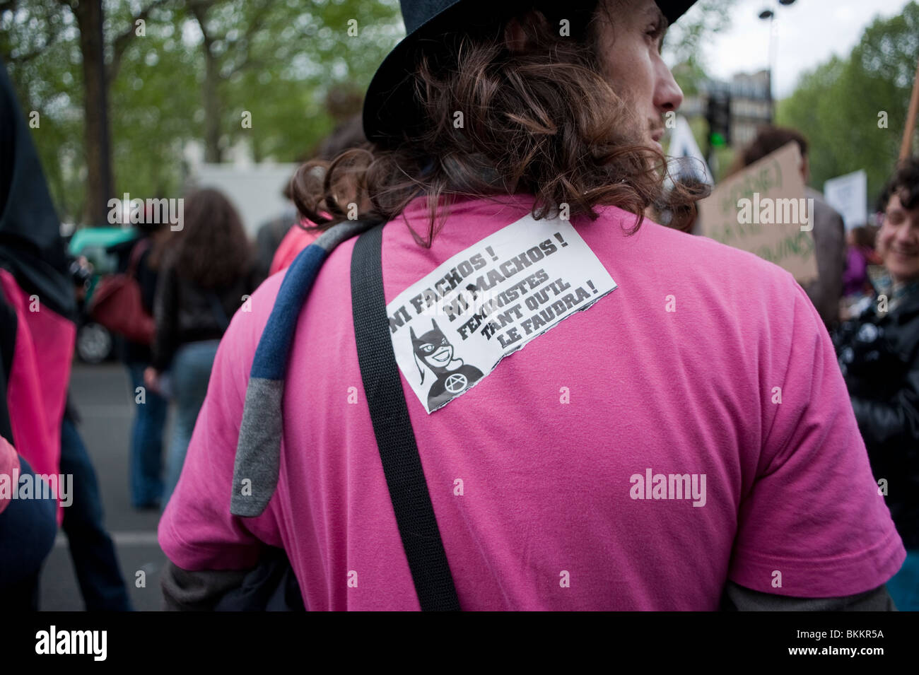 Protest gegen Pläne der Regierung des nationalen Rentensystems, Paris, Frankreich, Feministin "Keine Faschisten, keine Machos" Überholung Stockfoto