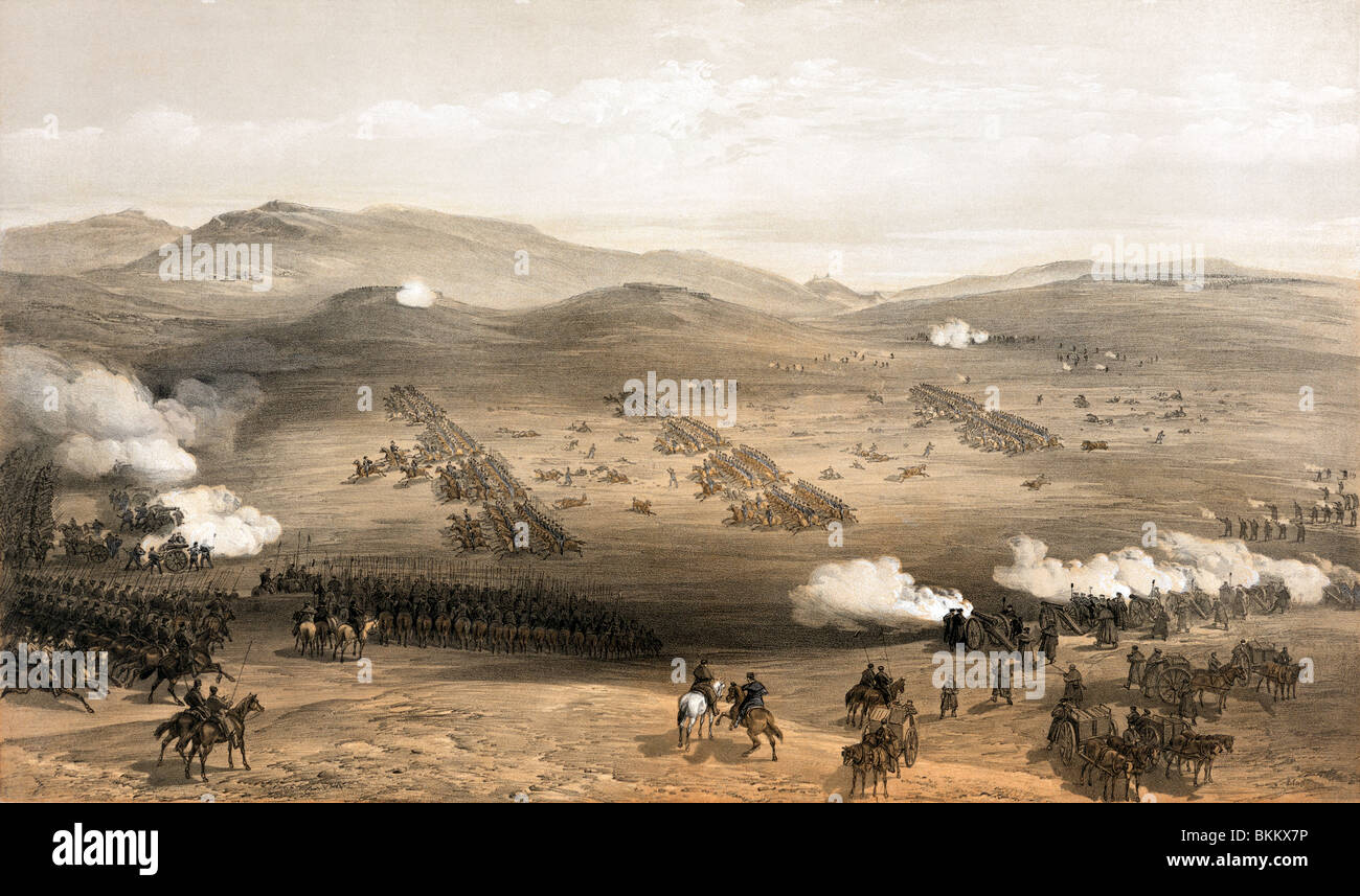 Vintage print ca. 1855 Darstellung der berühmten Charge of the Light Brigade am 25. Oktober 1854 während des Krimkrieges. Stockfoto