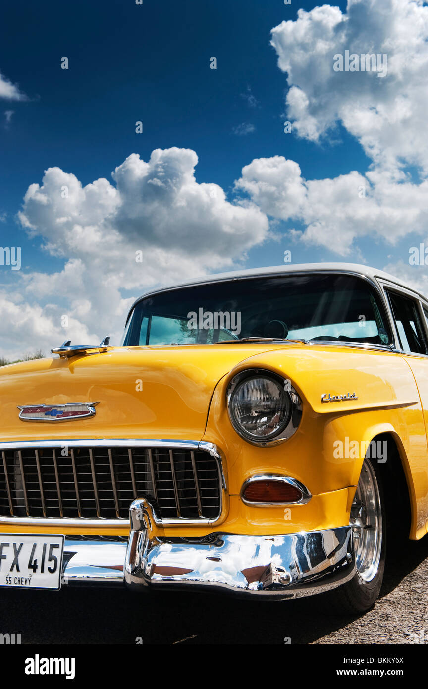 1955 Chevrolet Bel Air. Chevy. Klassische amerikanische Auto in Santa Pod Raceway, England Stockfoto