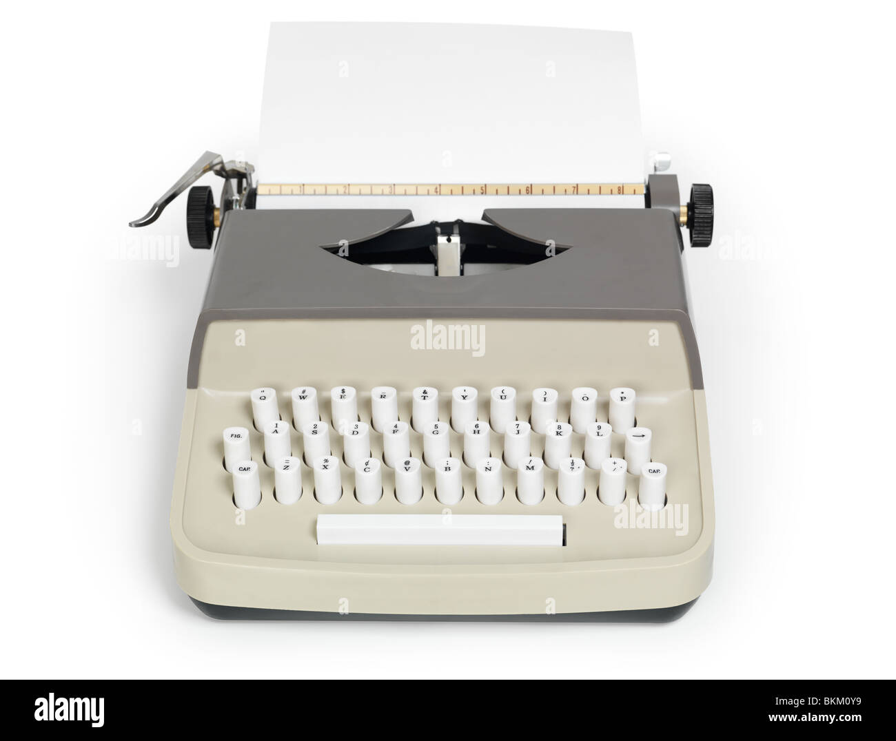 Retro-Schreibmaschine isoliert auf weißem Hintergrund mit Beschneidungspfad Stockfoto