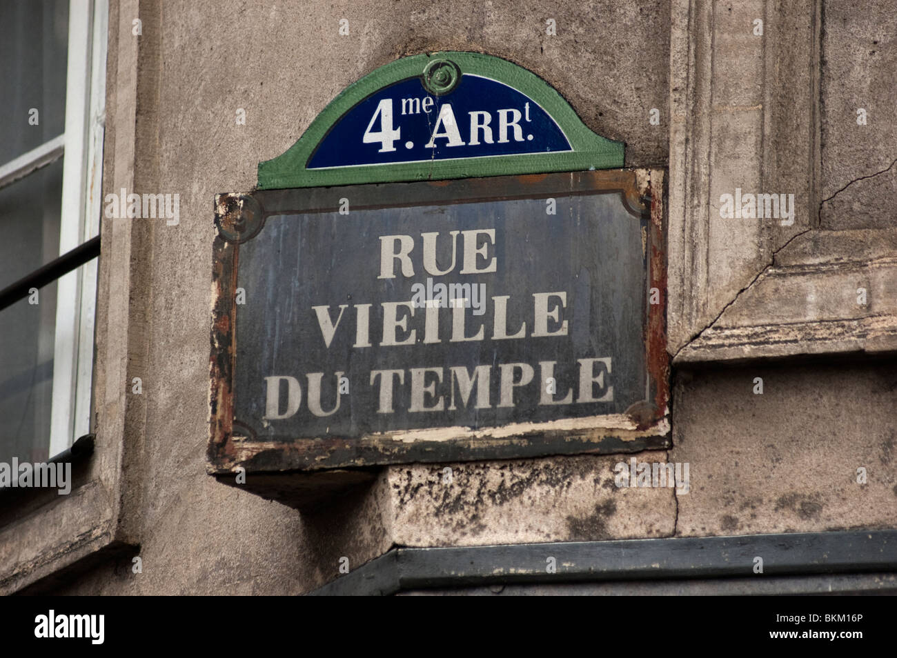 Straßenschild im 4. Arrondissement von Paris, "Rue Vieille du Temple", Frankreich Stockfoto