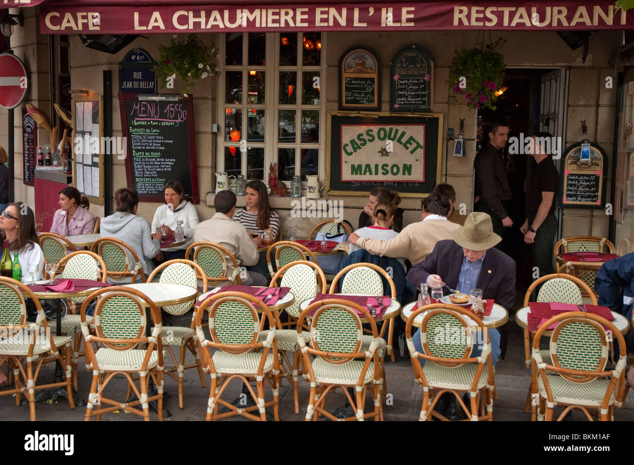 Café "La Chaumiere de L'Ile', Ile de St.Louis, Paris, Frankreich Stockfoto