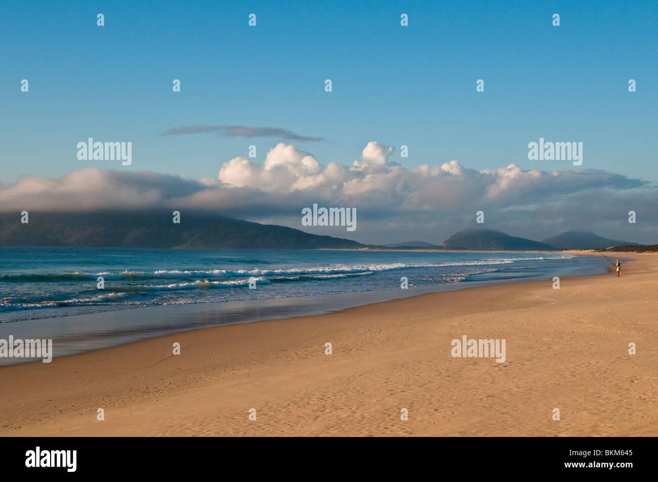 Fischer am Strand am frühen Morgen, Hawks Nest, NSW, Australien Stockfoto