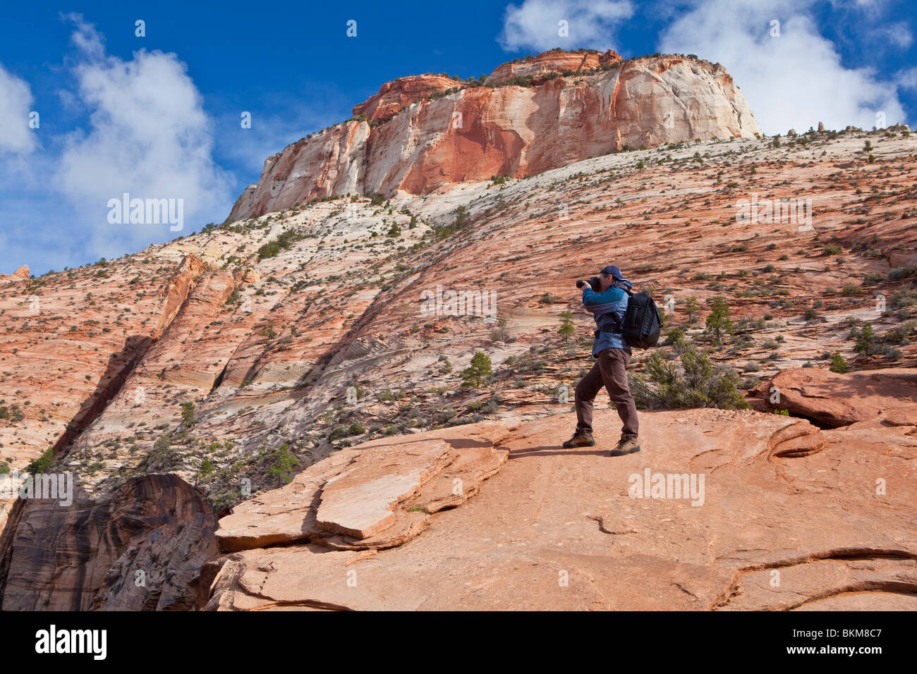 Selbstportrait am Canyon Overlook Trail - Zion Nationalpark, Utah, USA Stockfoto