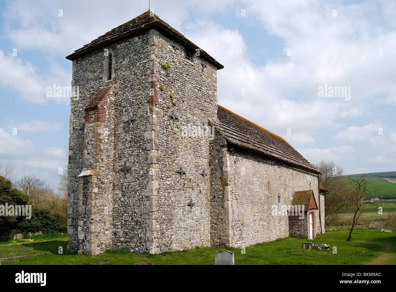 Sächsische Pfarrei Kirche von Saint Botolph in der Nähe von Steyning. West Sussex. England Stockfoto