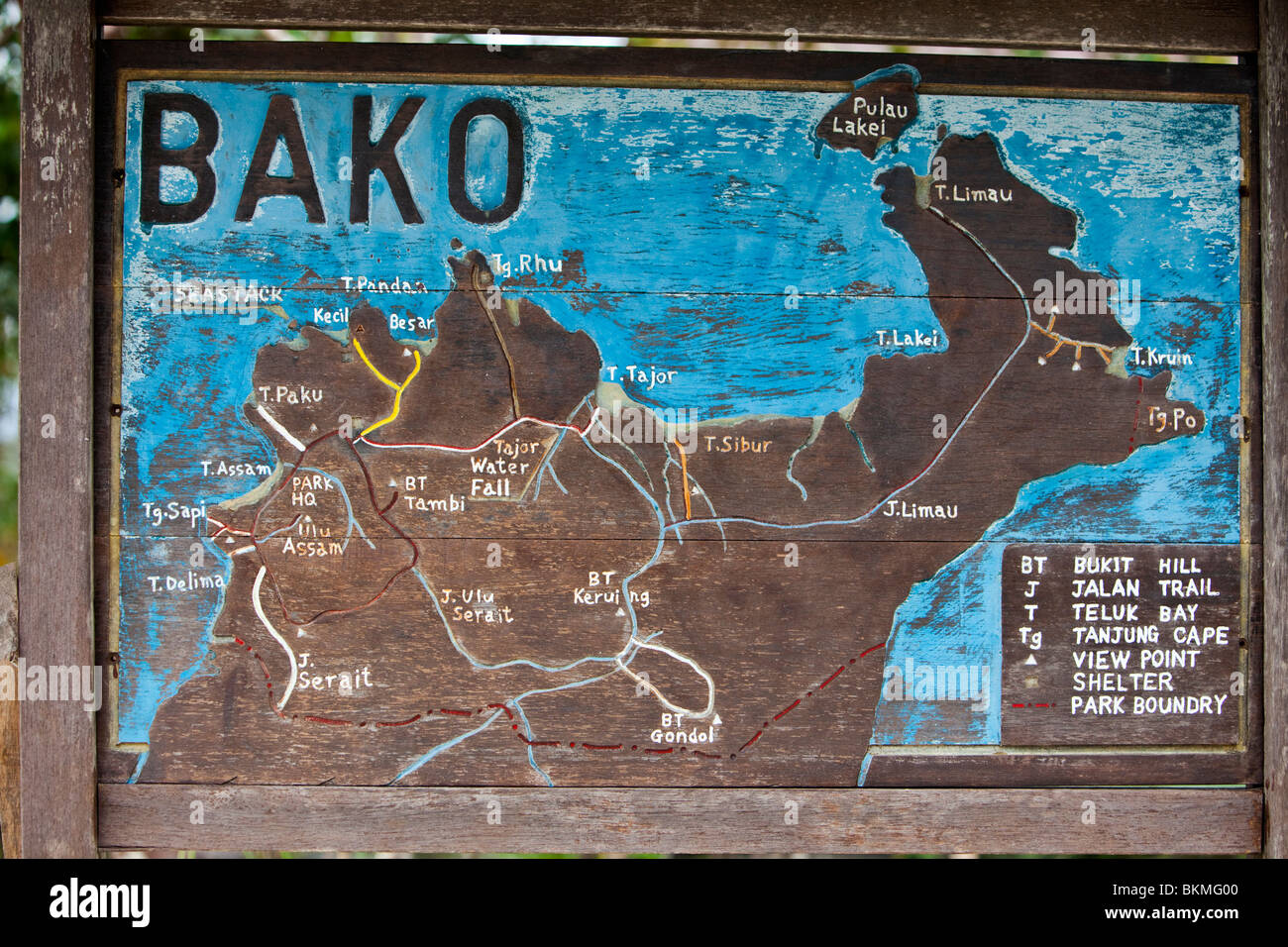 Karte von Bako Nationalpark. Im Jahr 1957 gegründete ist Bako der