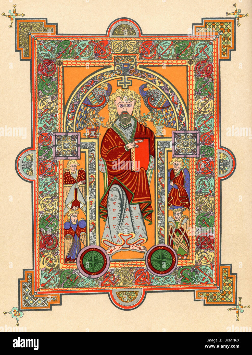 Christus mit vier Engeln, einleitende Seite an der St. Matthäus-Evangelium, aus dem Book of Kells, c.800. Stockfoto