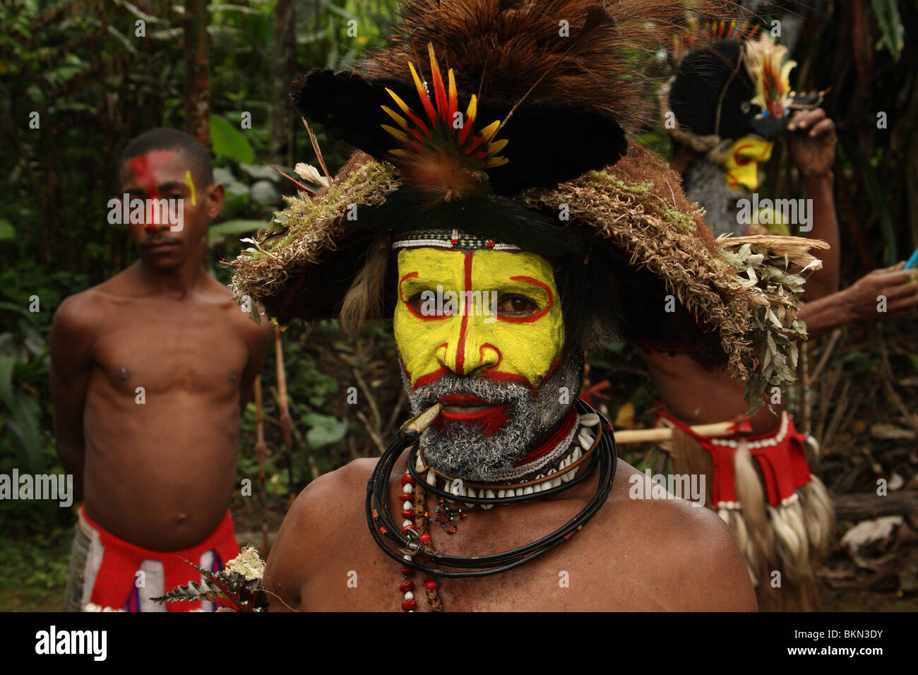 Mitglieder des Stammes Huli, fotografiert in der Nähe von Tari im Hochland von Papua-Neuguinea Stockfoto
