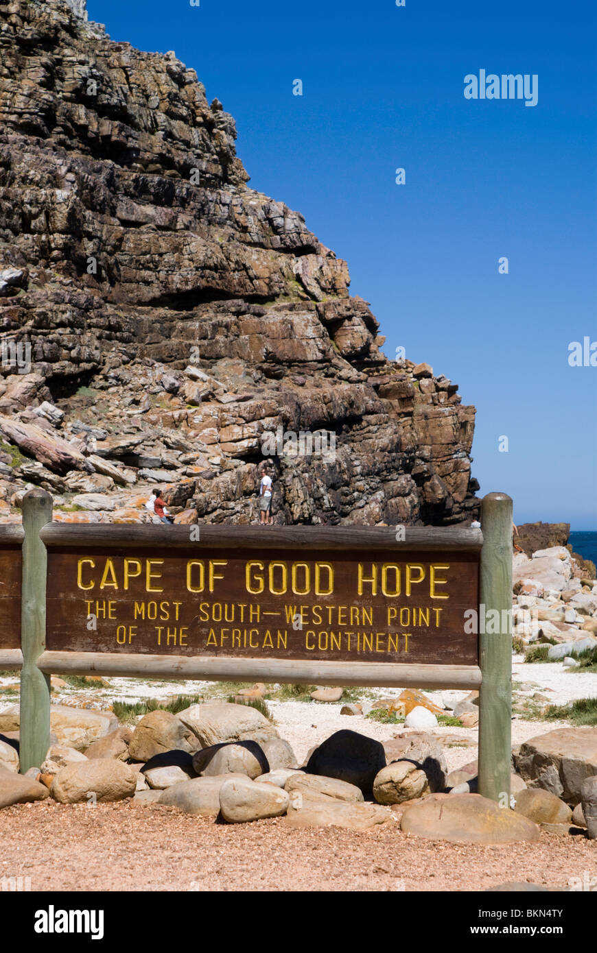 Wegweiser Kap der Guten Hoffnung, Kap-Halbinsel, Südafrika der südwestlichste Punkt des afrikanischen Kontinents Stockfoto