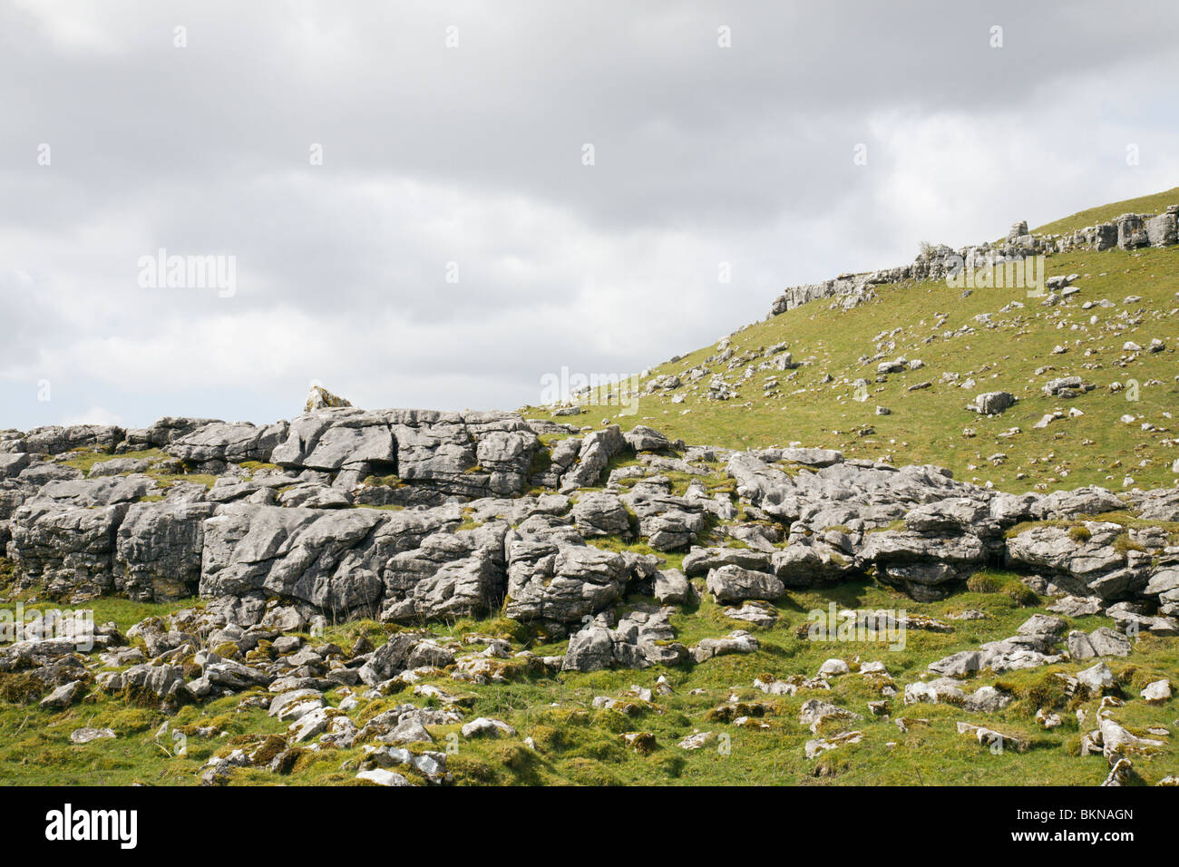 Einem Hügel bedeckt Kalkfelsen, Yorkshire Dales, England, UK. Stockfoto