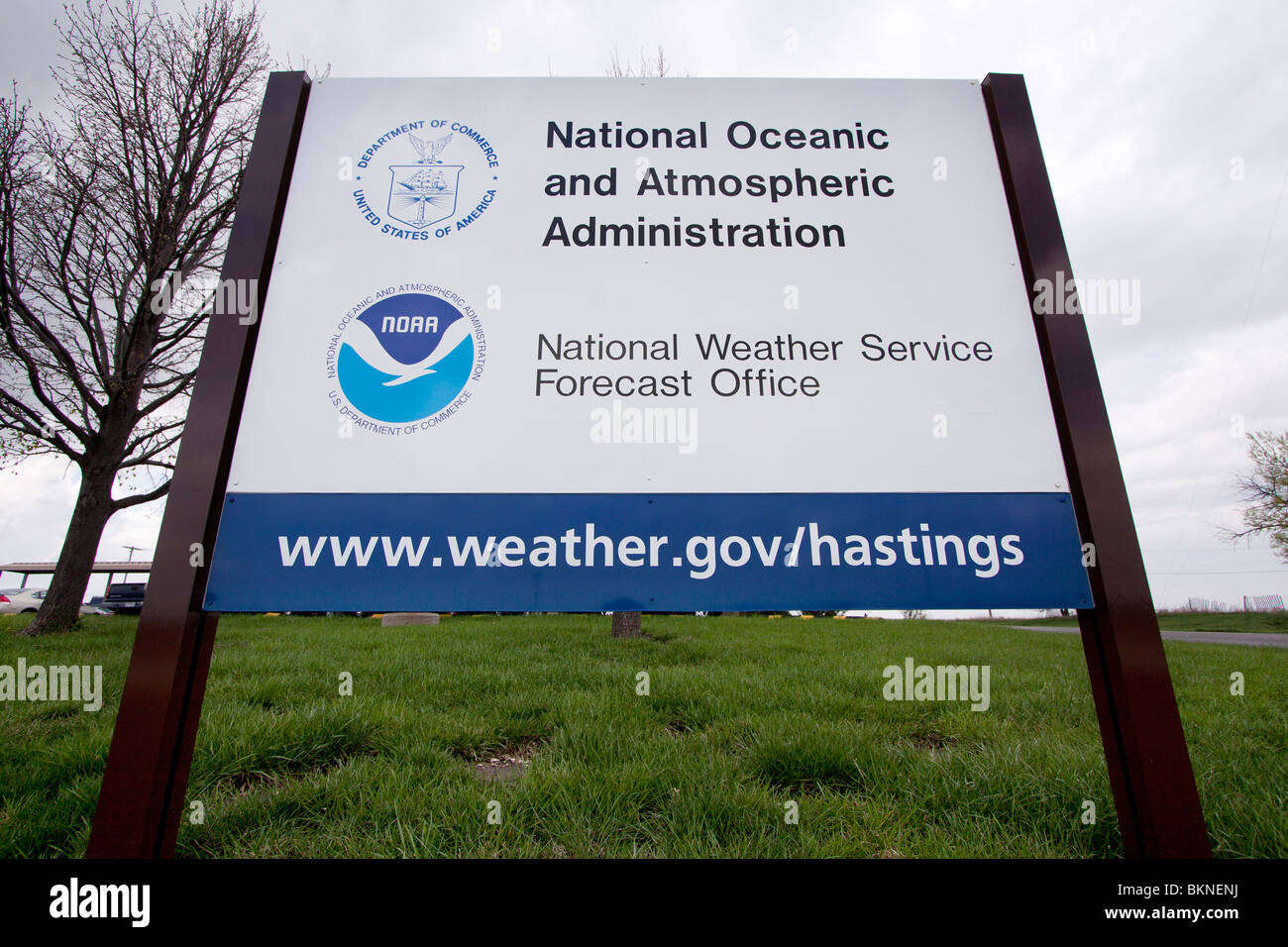 Das Zeichen markieren der National Weather Service in Hastings, Nebraska, USA. Stockfoto