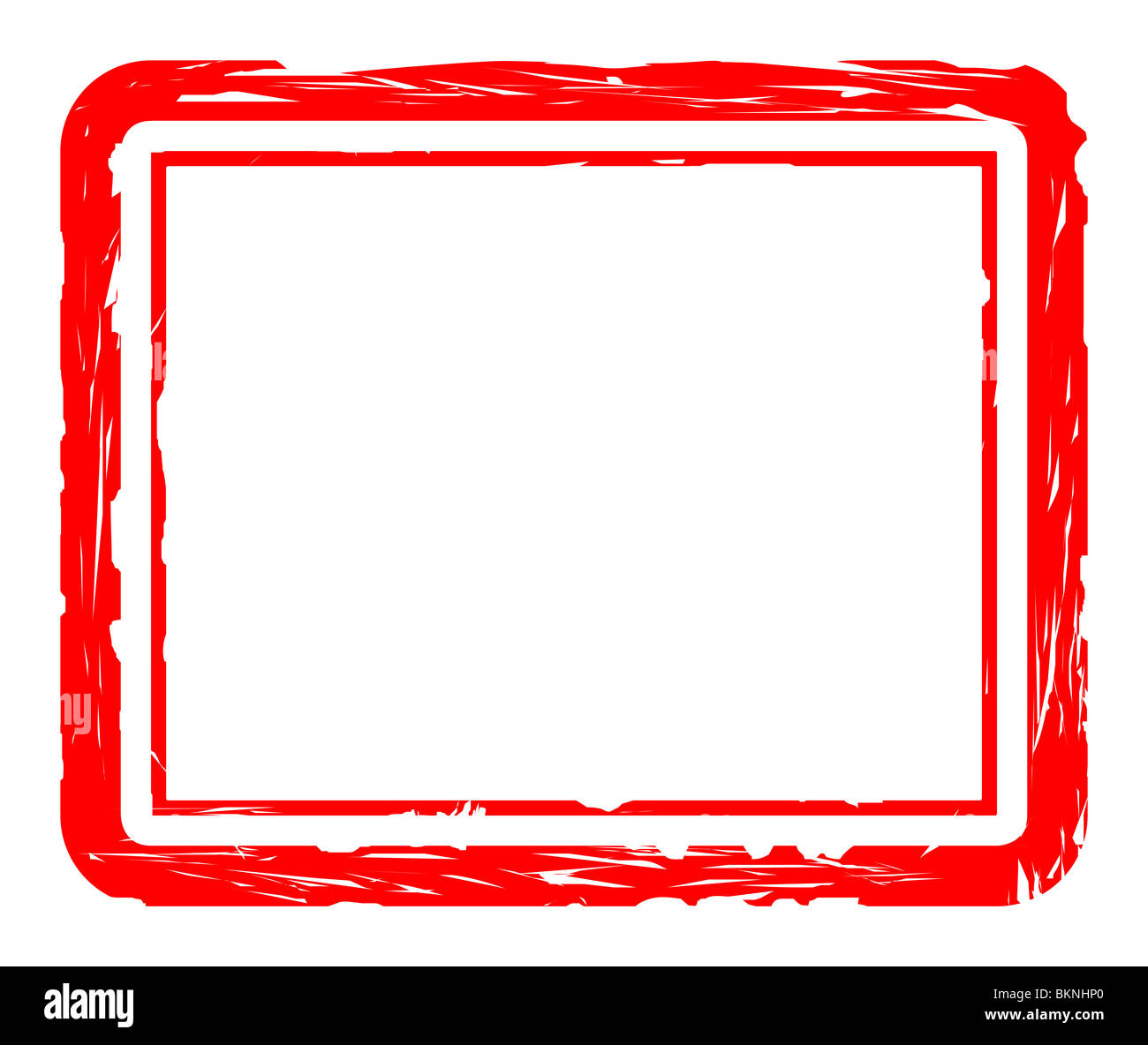 Leere verwendeten roten Stempel isoliert auf weißem Hintergrund mit Textfreiraum. Stockfoto