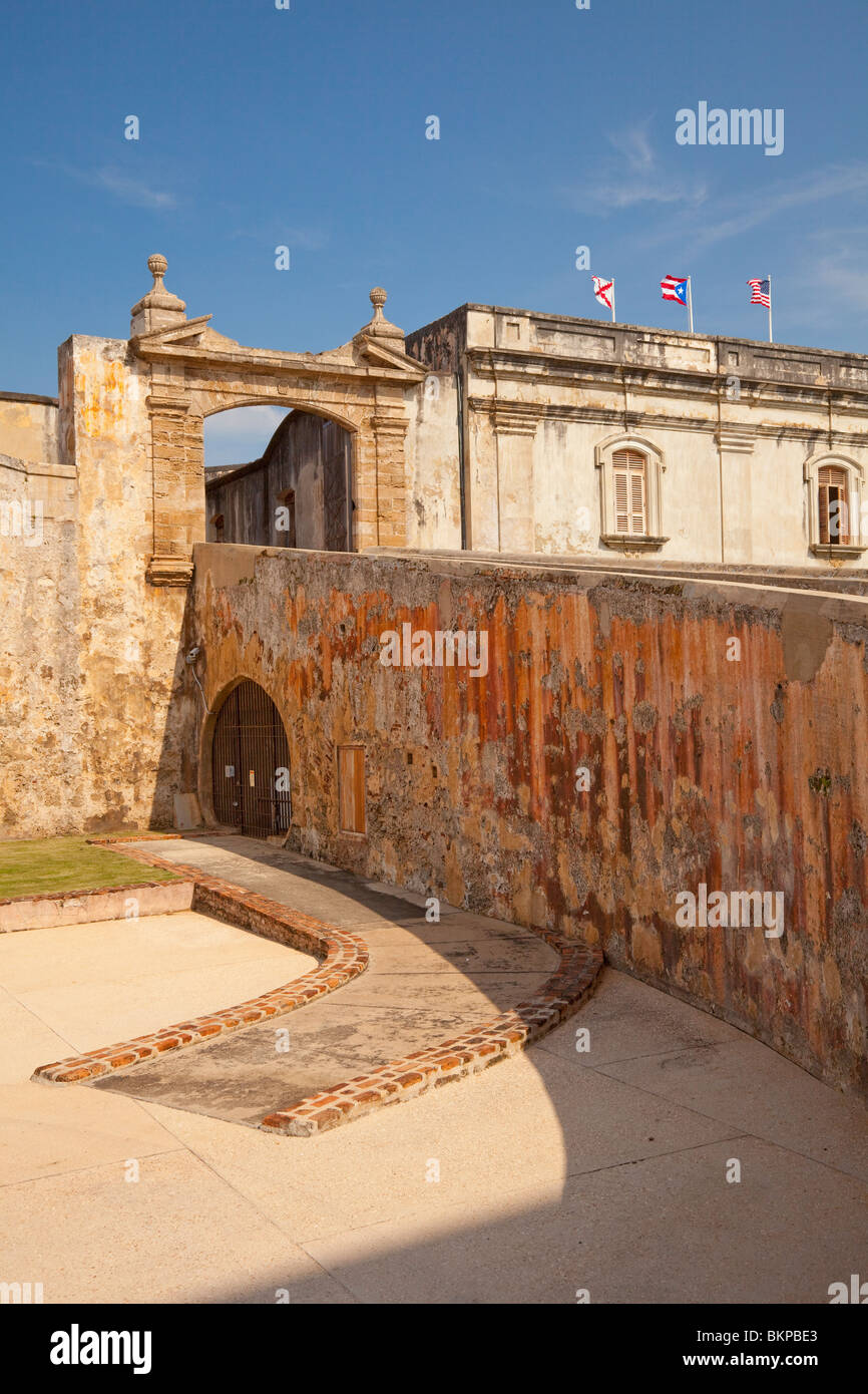Die Burg San Cristobal Innenarchitektur in San Juan, Puerto Rico, West Indies. Stockfoto