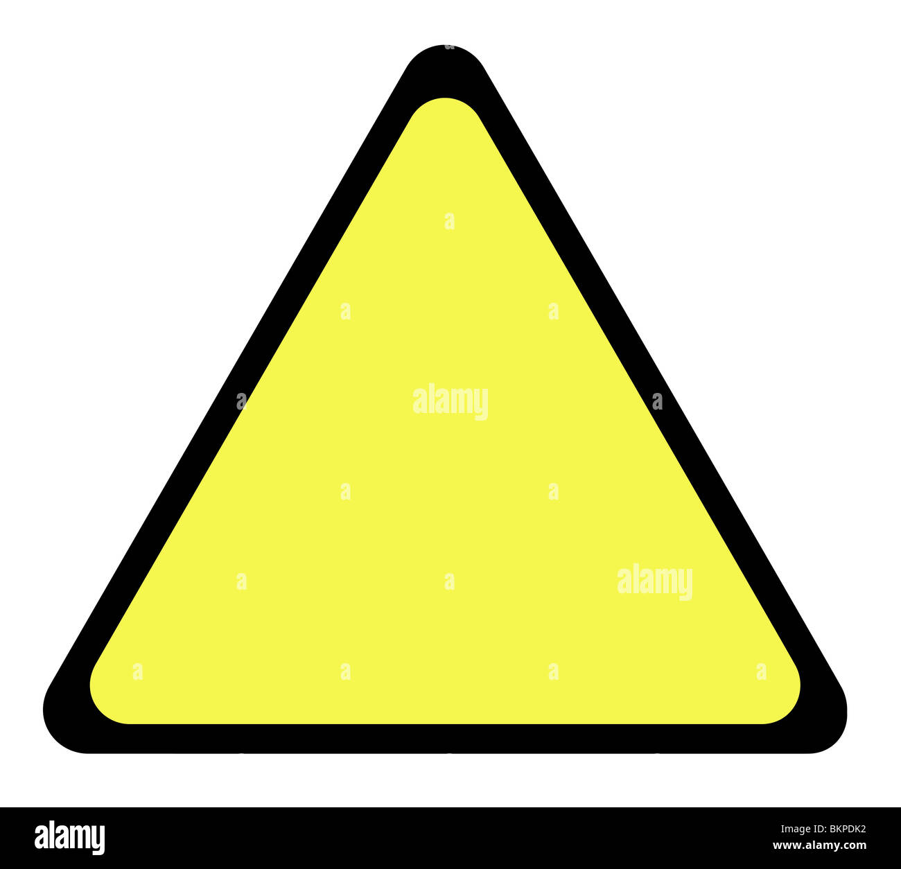 Gelbes Dreieck Warnschild mit textfreiraum isoliert auf weißem Hintergrund. Stockfoto