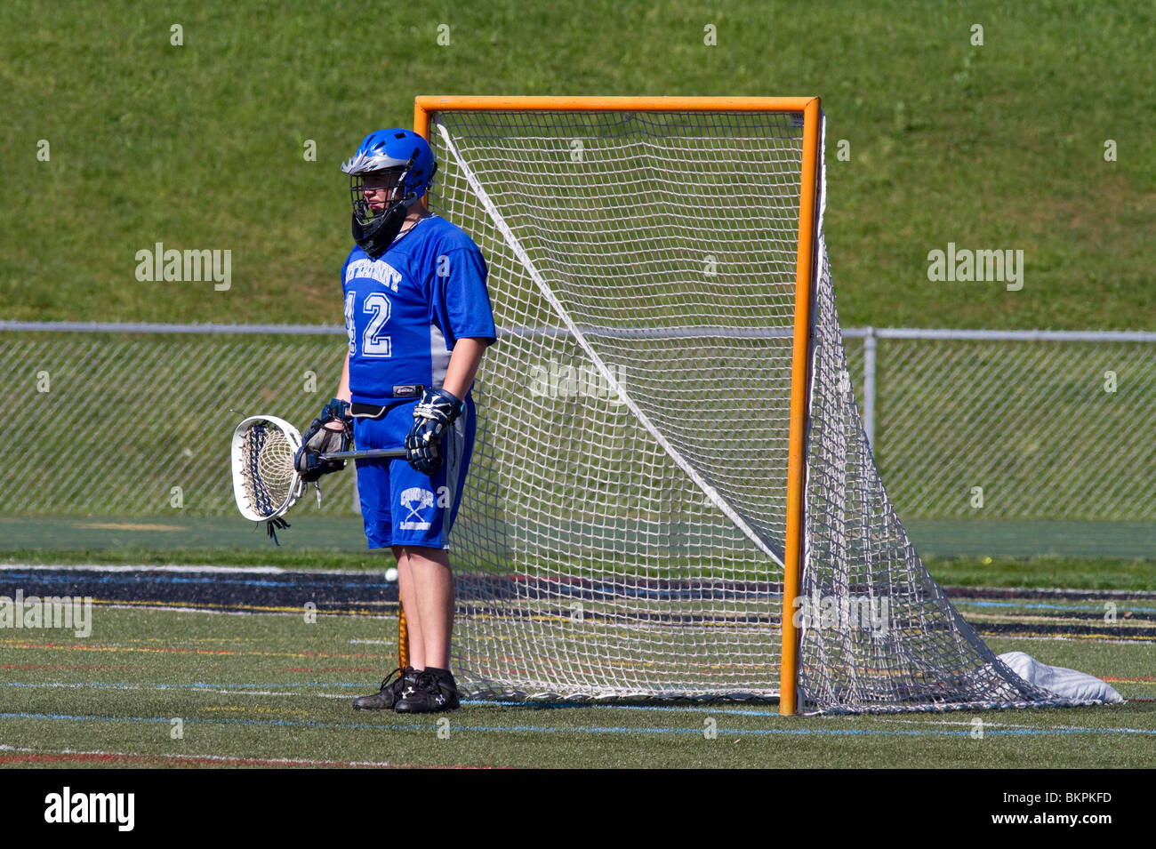 Jungen High School Varsity Lacrosse Spiel. Stockfoto