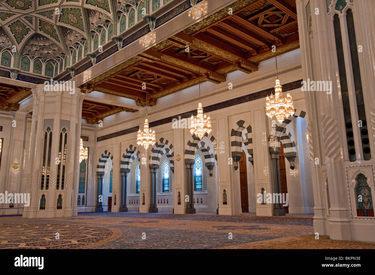 In der Haupthalle Gebet in Sultan Qaboos Grand Mosque, Muscat, Oman Stockfoto