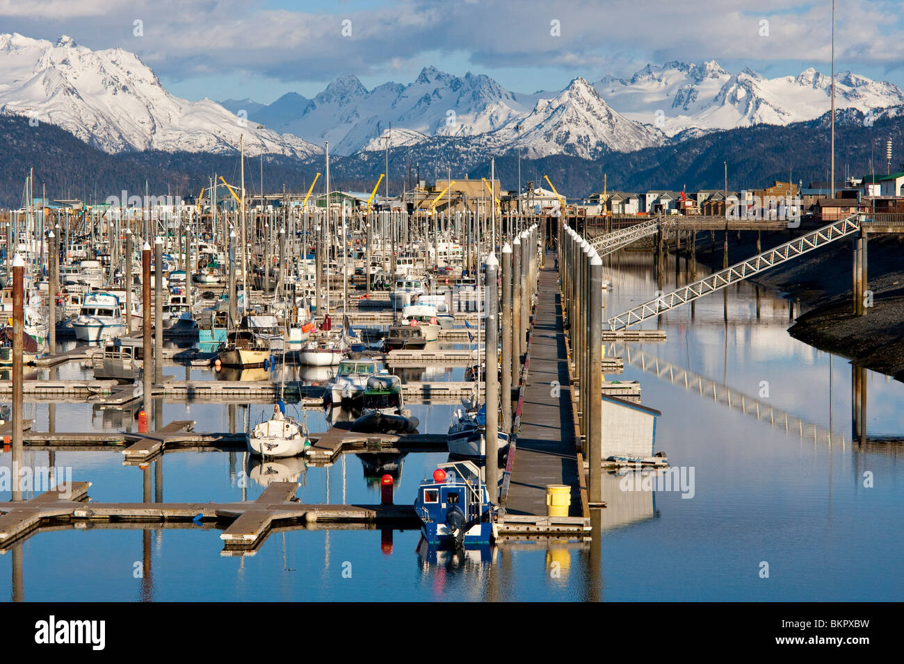 Homer Bootshafen im Frühjahr, Halbinsel Kenai, Alaska Stockfoto