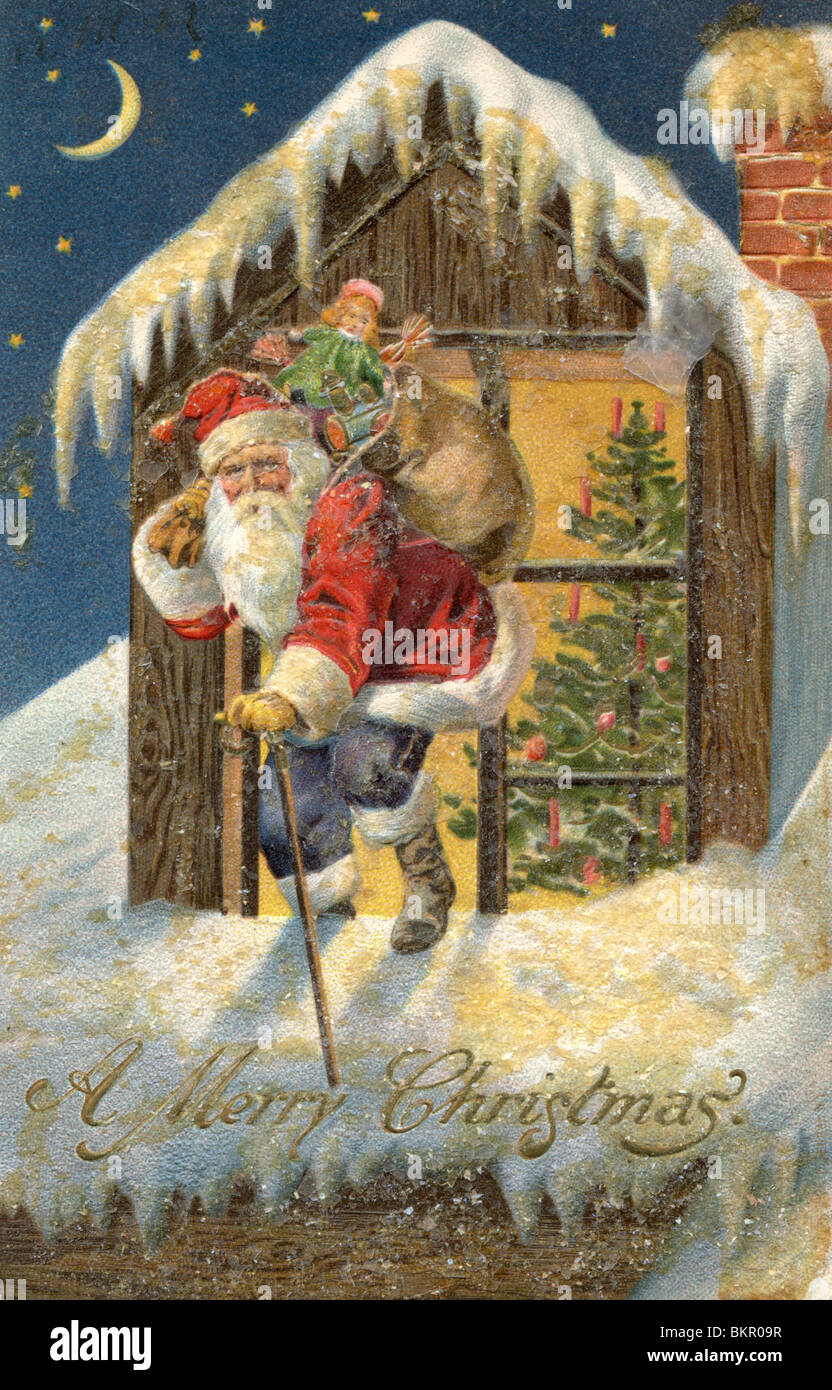 Weihnachtsmann liefern die Weihnachtsgeschenke Stockfoto