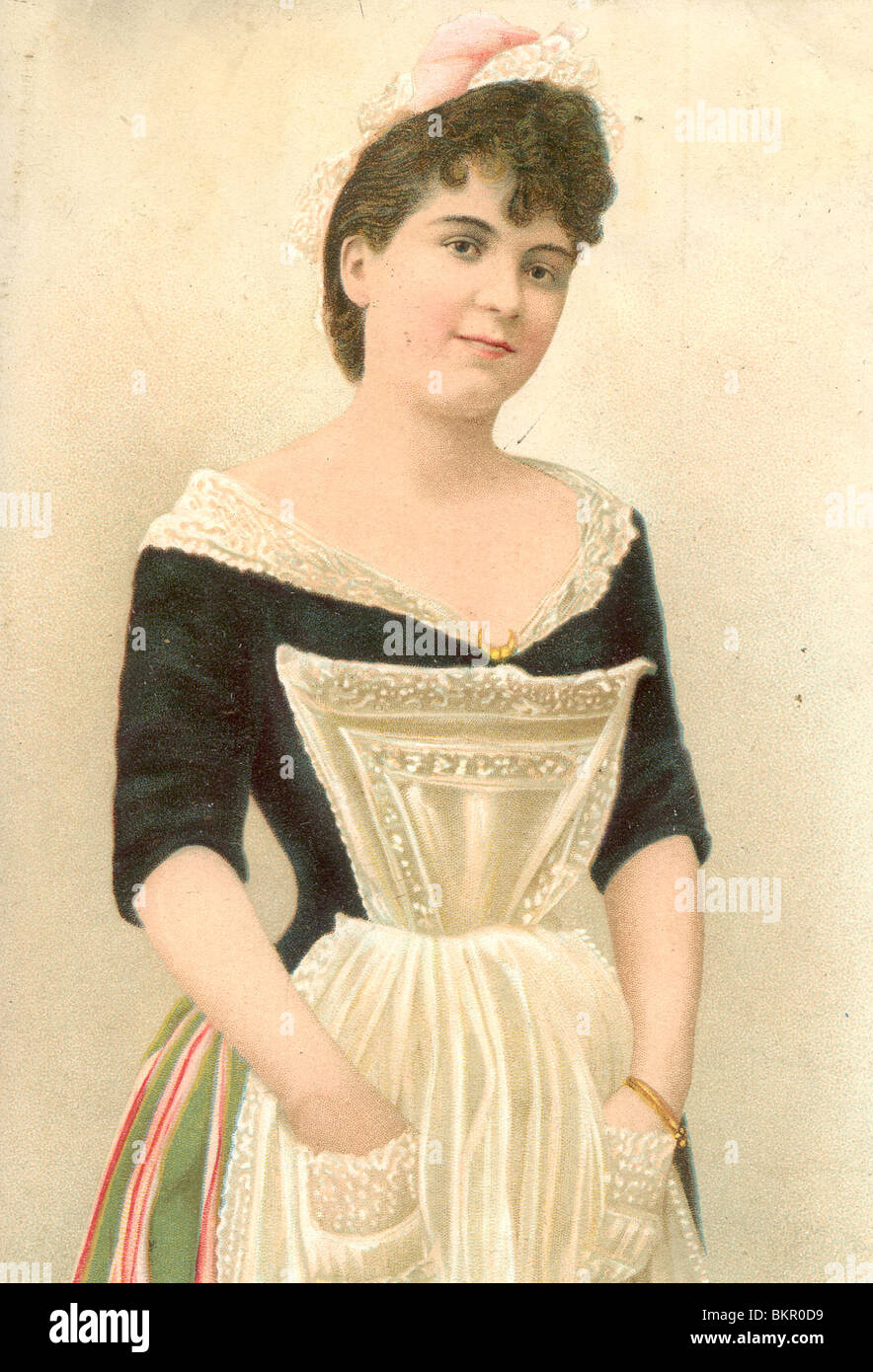 Viktorianische Dame mit Schürze Stockfoto