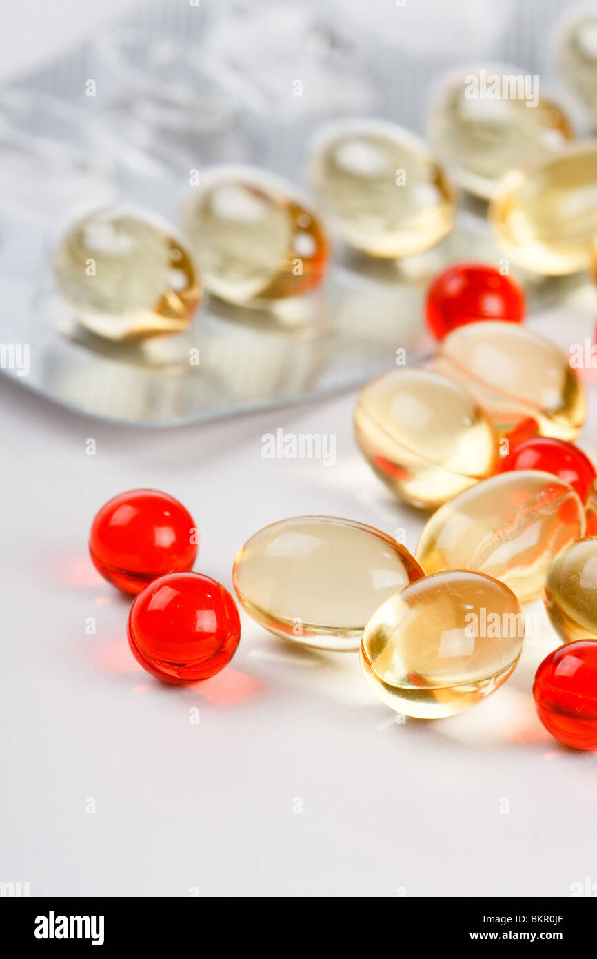 transparente Pillen von Vitamin E Stockfoto