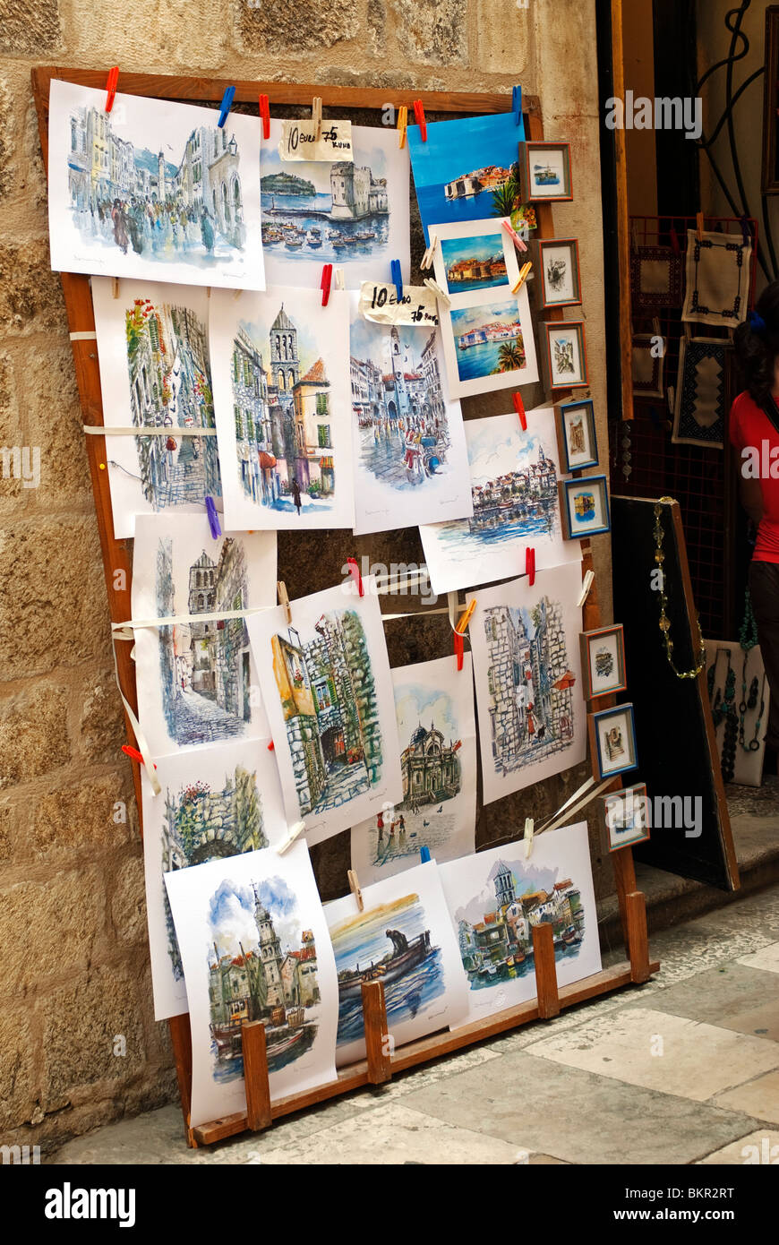 Balkan, Kroatien, Dubrovnik. Eine Künstler-s stehen in der Altstadt. Stockfoto