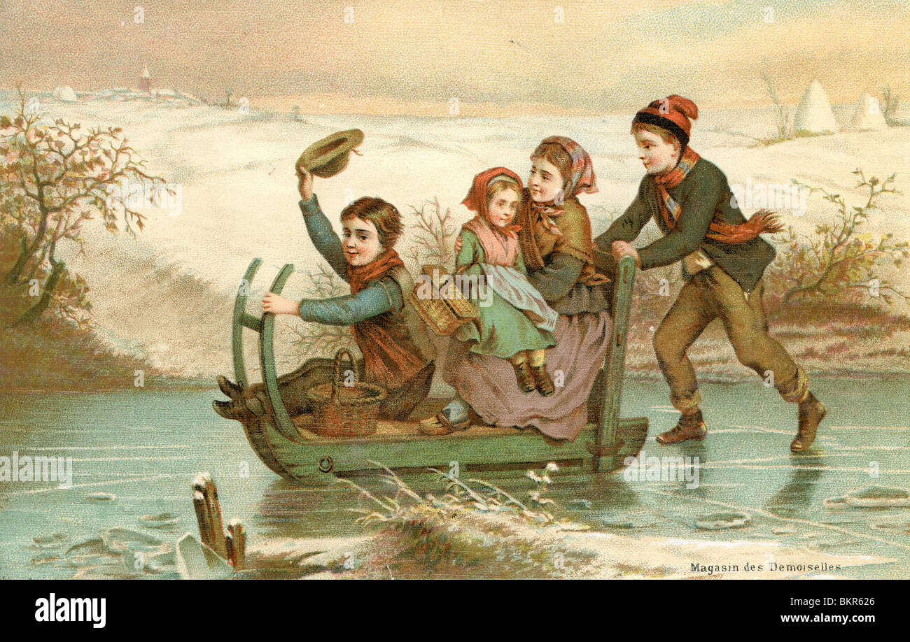 Kinder mit Knallbonbon viktorianische Weihnachtskarte,England Grußkarte Reprint
