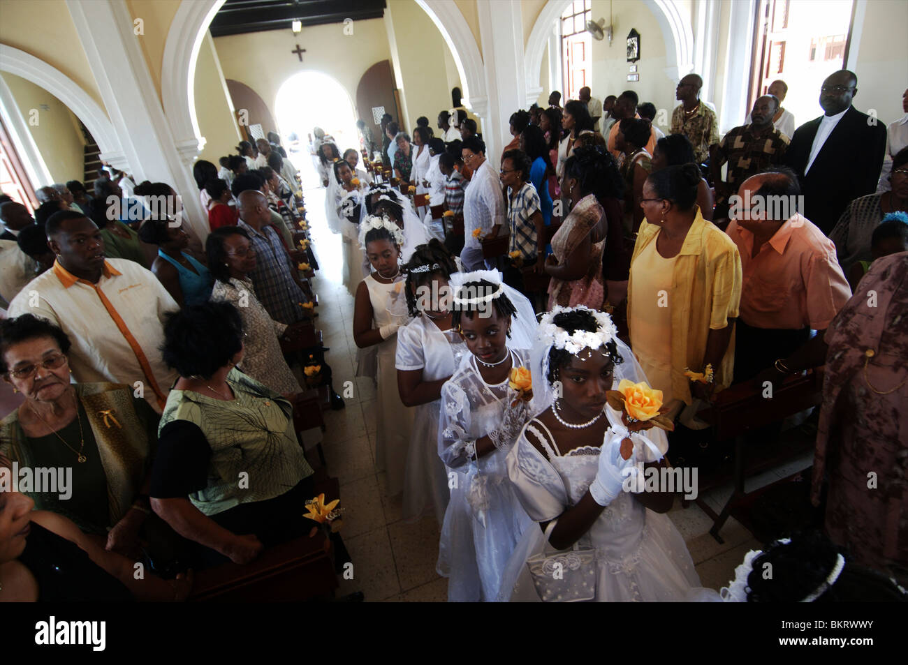 Curacao, Santa Rosa, die erste Heilige Kommunion ist Celibrated während Christi Himmelfahrt. Stockfoto
