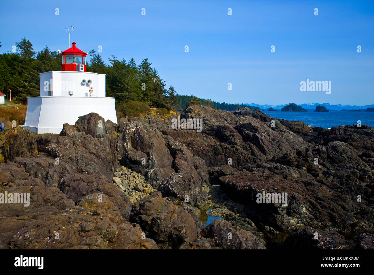 Ucluelet BC Kanada Pacific Rim Nationalpark, The Amphitrite Lighthouse Wild Pacific Trail Stockfoto