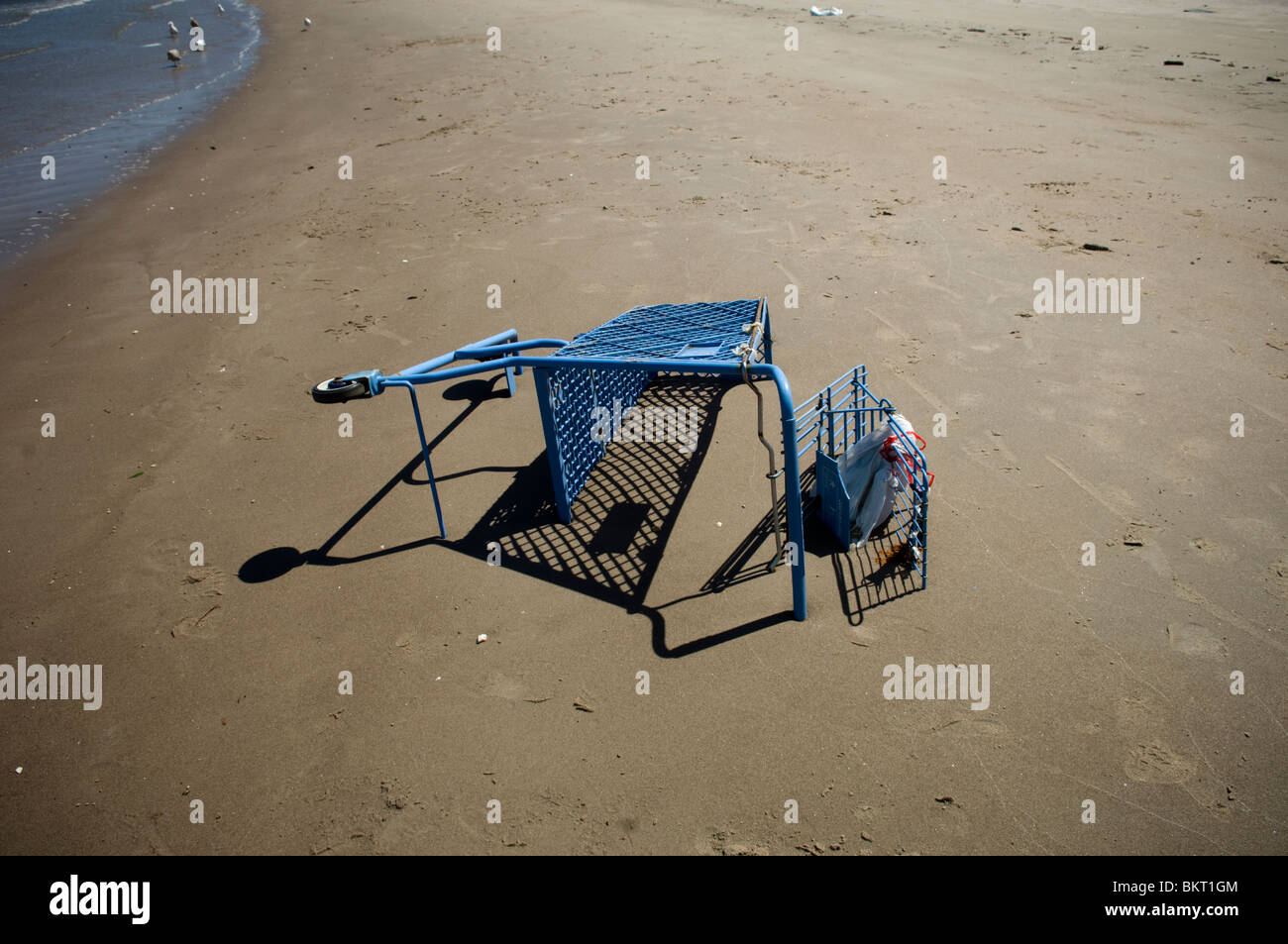 Ein verlassener Einkaufswagen begraben am Strand von Coney Island Creek in Brooklyn in New York Stockfoto