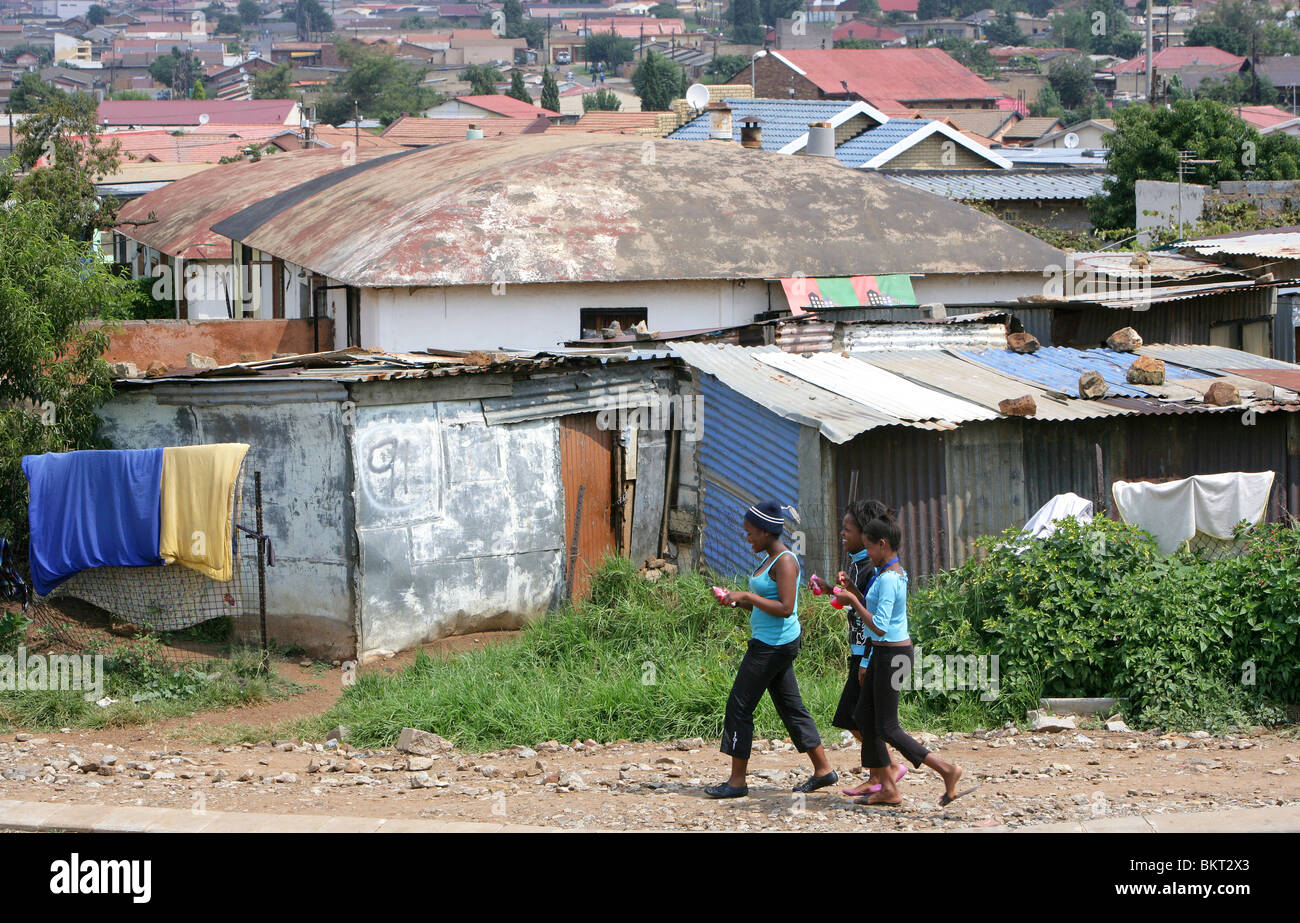 Hütten im Township Soweto, Johannesburg, Südafrika Stockfoto