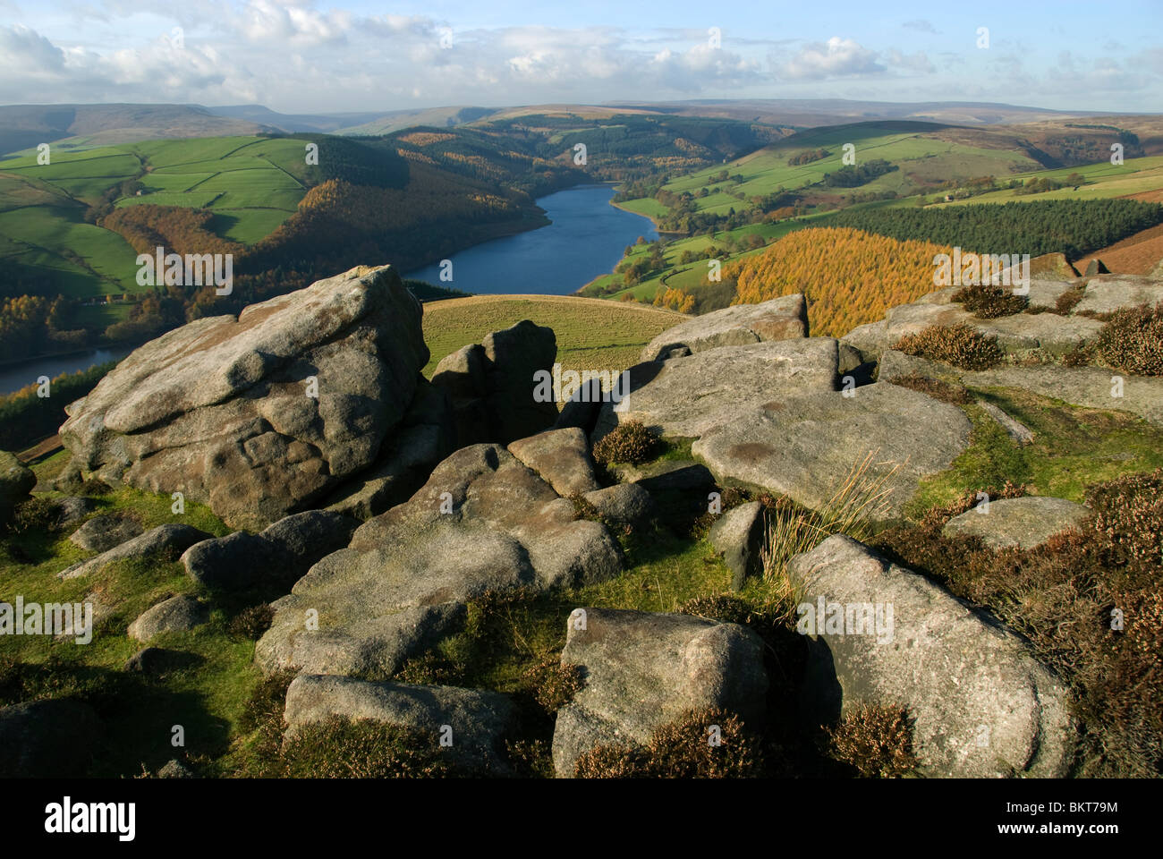 Ladybower Vorratsbehälter von Derwent Rand, Peak District, Derbyshire, England, UK Stockfoto