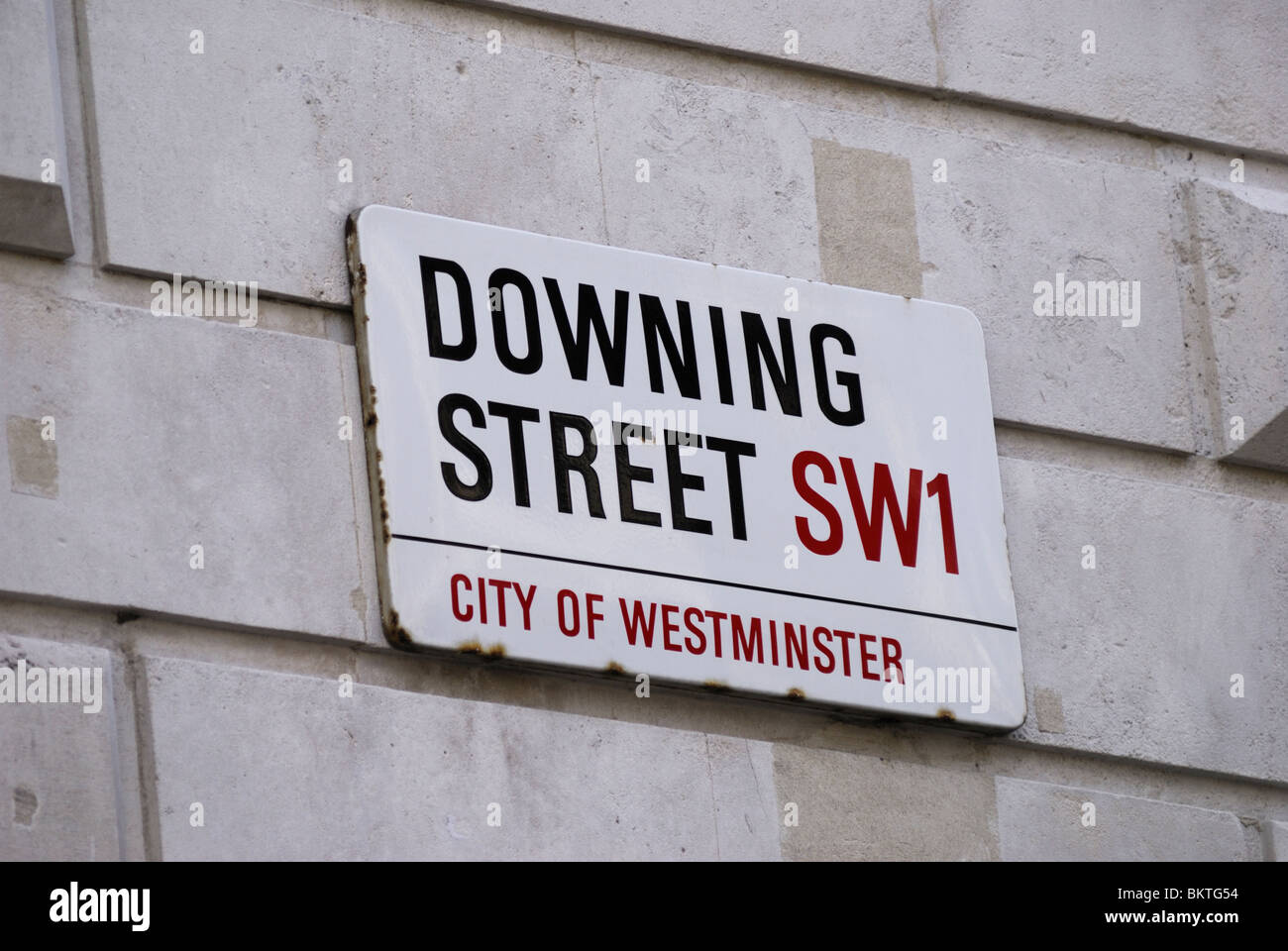 Downing Street Zeichen, Westminster, London, England, Vereinigtes Königreich Stockfoto