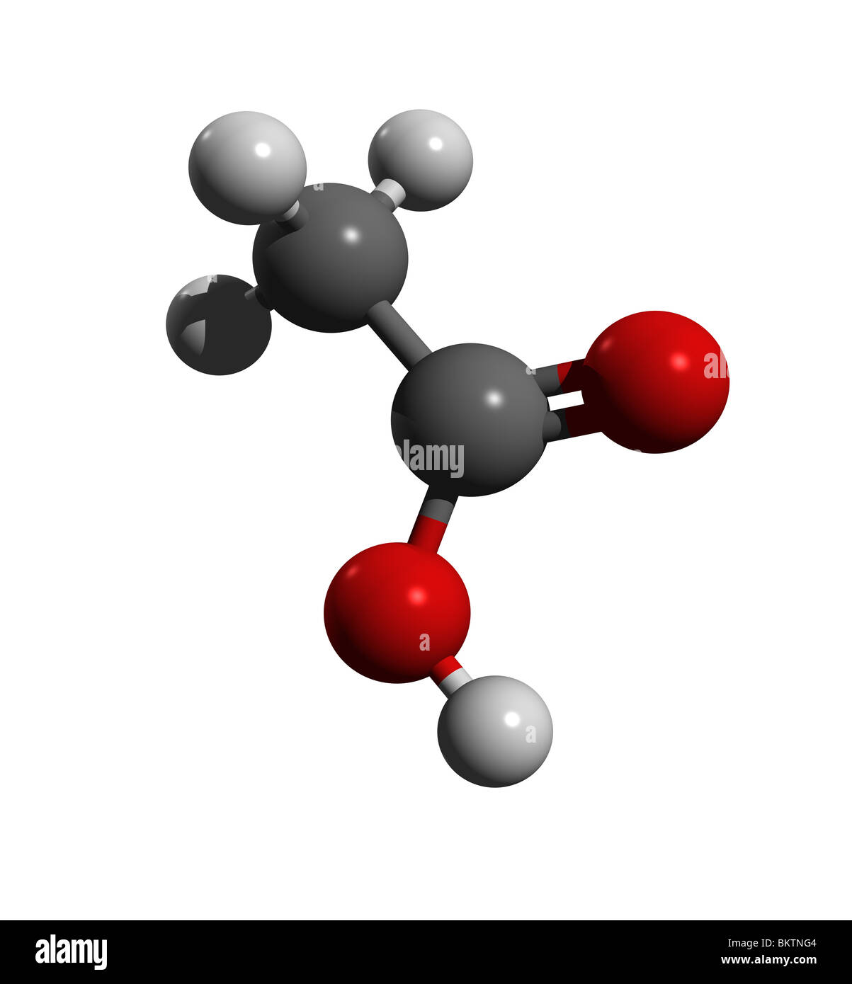 Acetoc Säure, Ethanoic Säure (Farbcode: Schwarz = Kohlenstoff, weiß = Wasserstoff, rot = Sauerstoff) Stockfoto