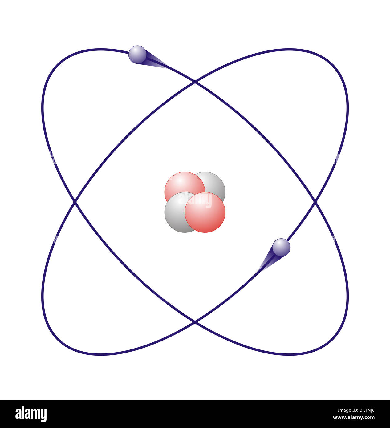Helium Atom GML Atomkern rot = Proton, weiß = Neutron, Elektron Schale Blau = Elektron Stockfoto