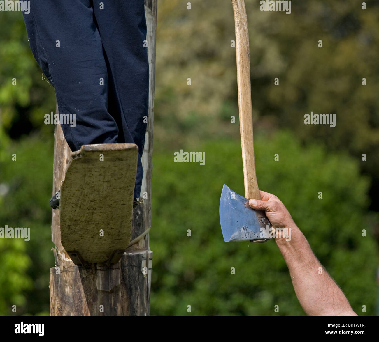 Axt verwendet während der Holzfäller Anzeige Bradfield kann Fayre Stockfoto