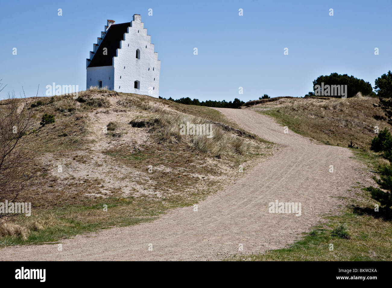 Der Sand bedeckt Kirche von Skagen Düne Plantage Stockfoto