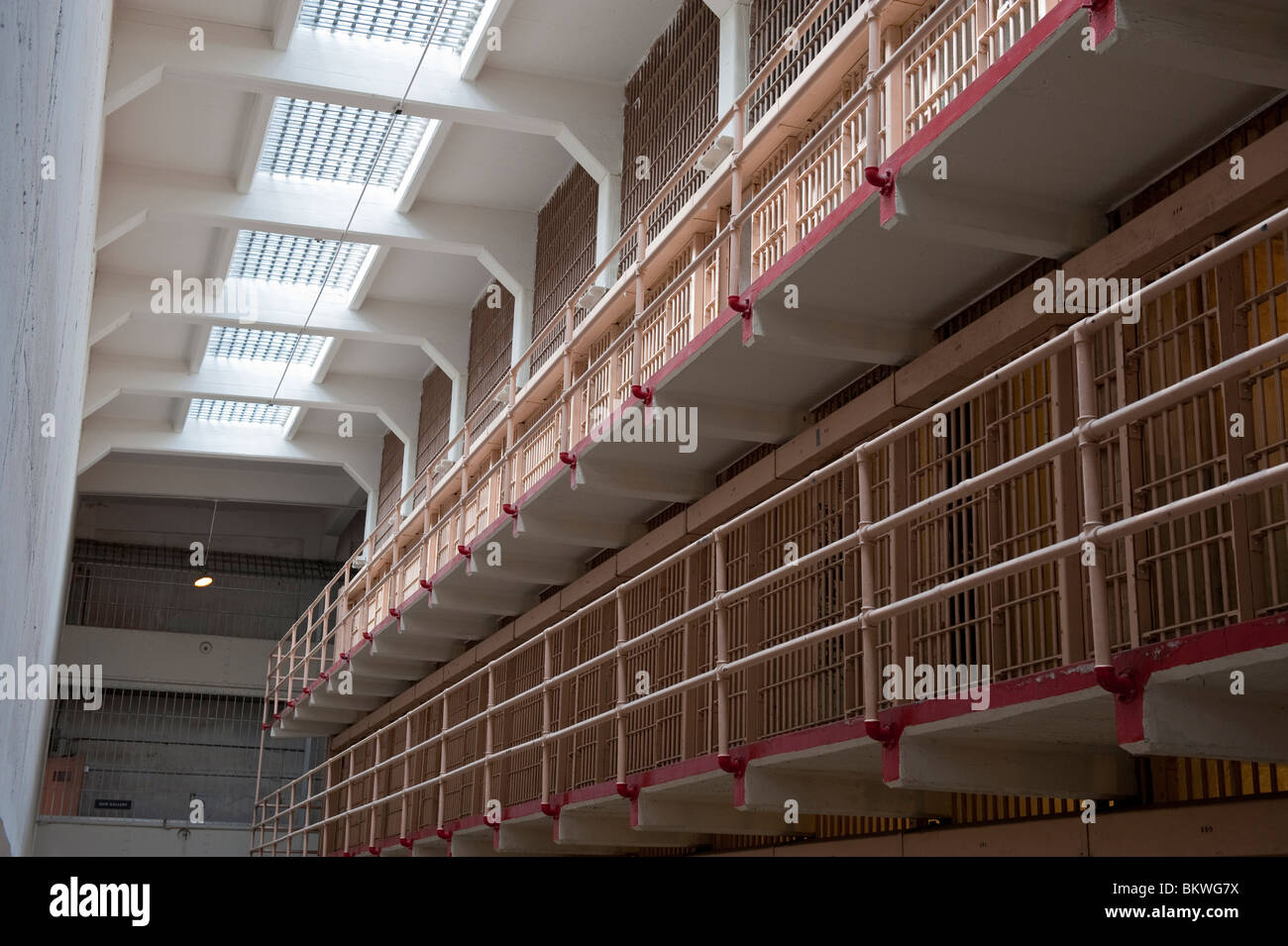 Gefängniszellen in Alcatraz oder 'The Rock', San Francisco Bay, Kalifornien, USA Stockfoto
