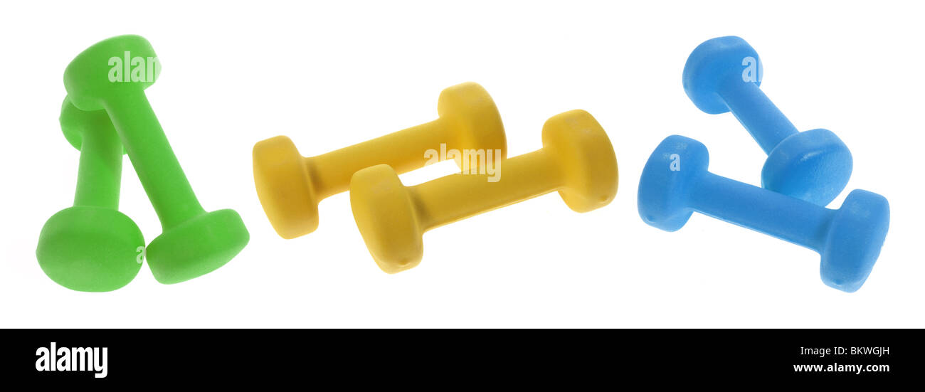 Hanteln auf weißem Hintergrund Stockfoto