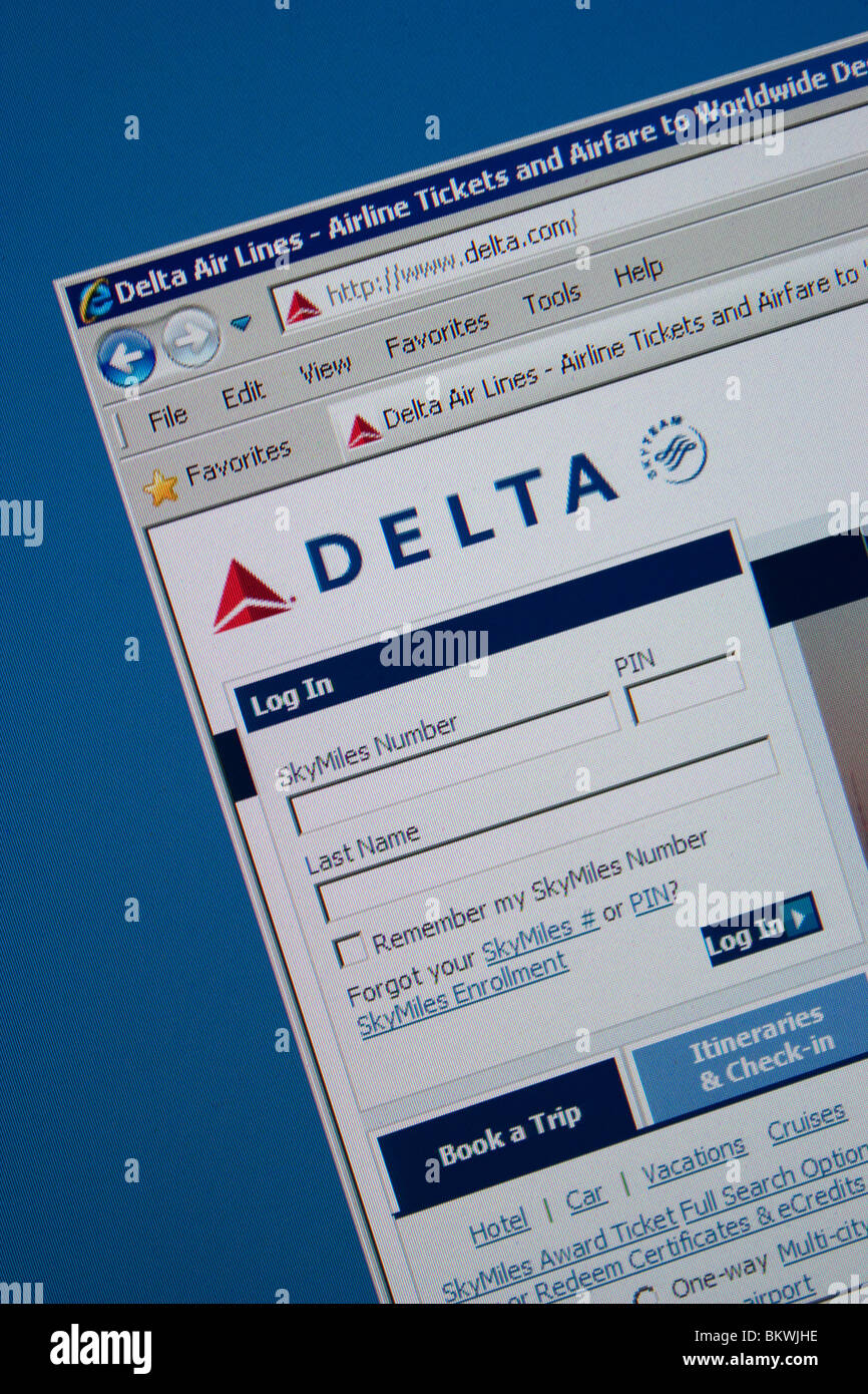 Delta Airline Website Computer-Bildschirm Stockfoto