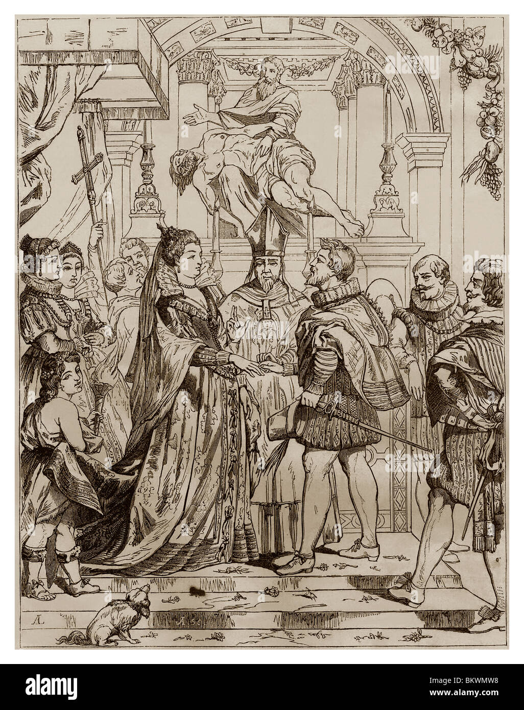 Am 17. Dezember 1600, in Lyon, ehe der König Henry IV von Frankreich mit Marie de Médicis, nach dem Gemälde von Rubens. Stockfoto