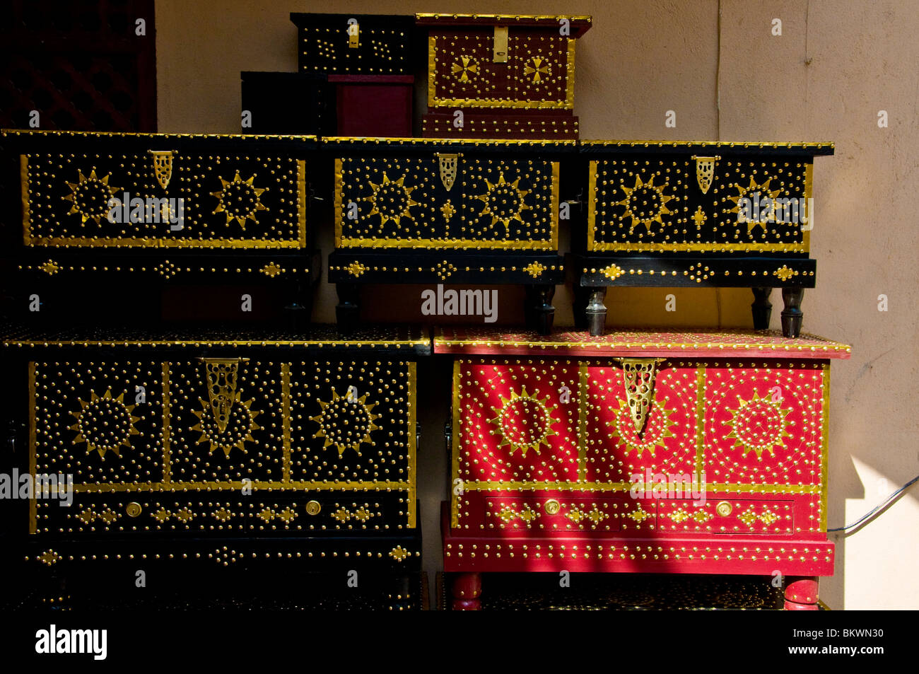 Zierpflanze, die traditionellen Boxen Nizwa Markt Oman Stockfoto