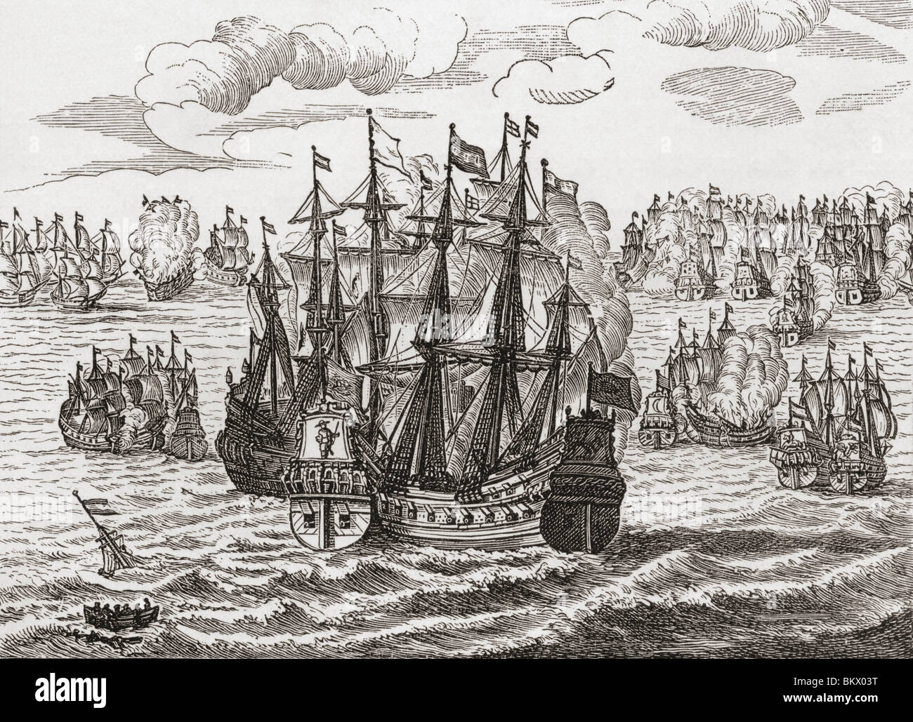 Die Flotten der Mönch und De Ruyter im Ärmelkanal, 1666. Stockfoto