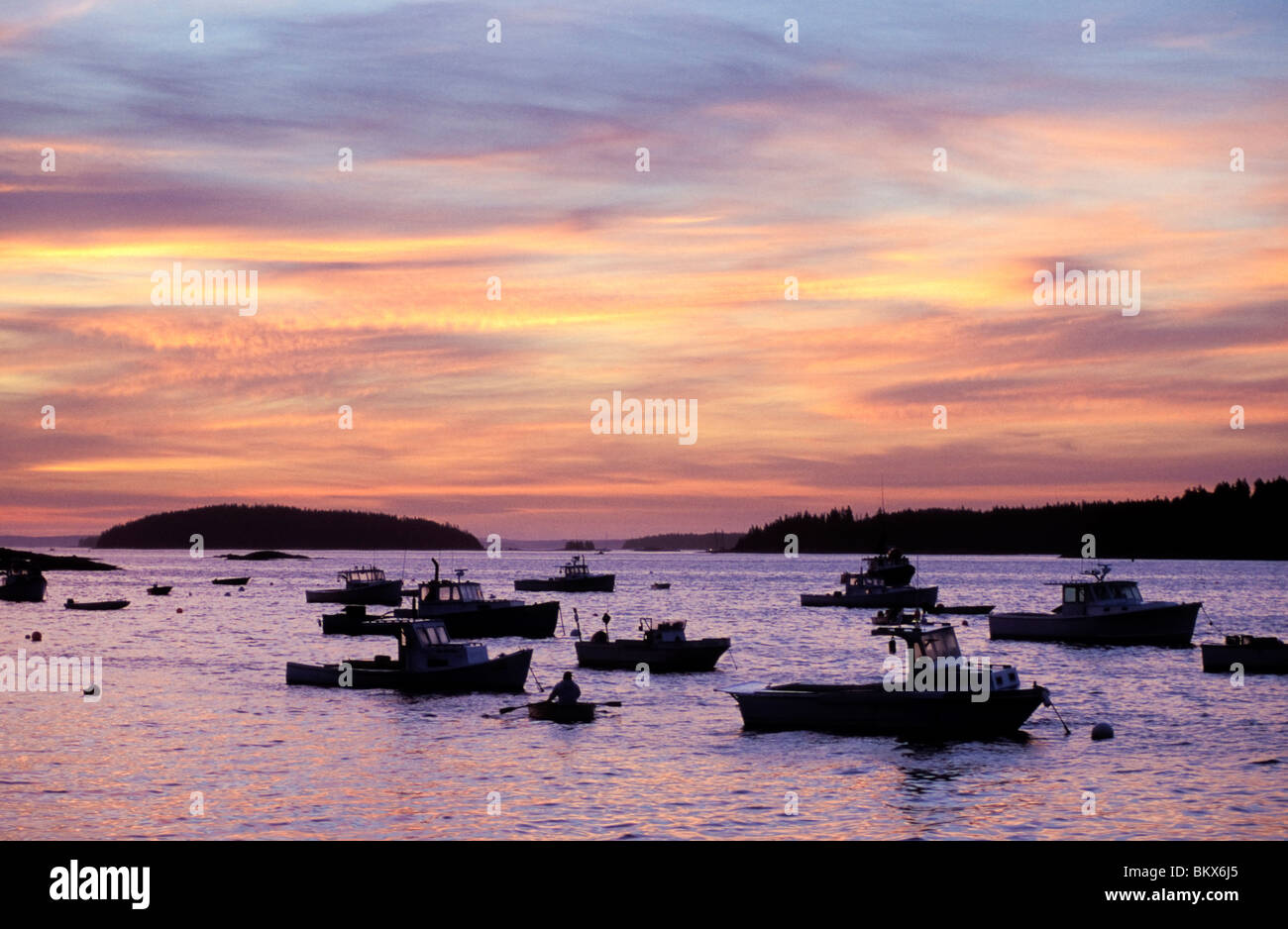 Stonington Harbor im Morgengrauen.  Stonington, Maine. Stockfoto