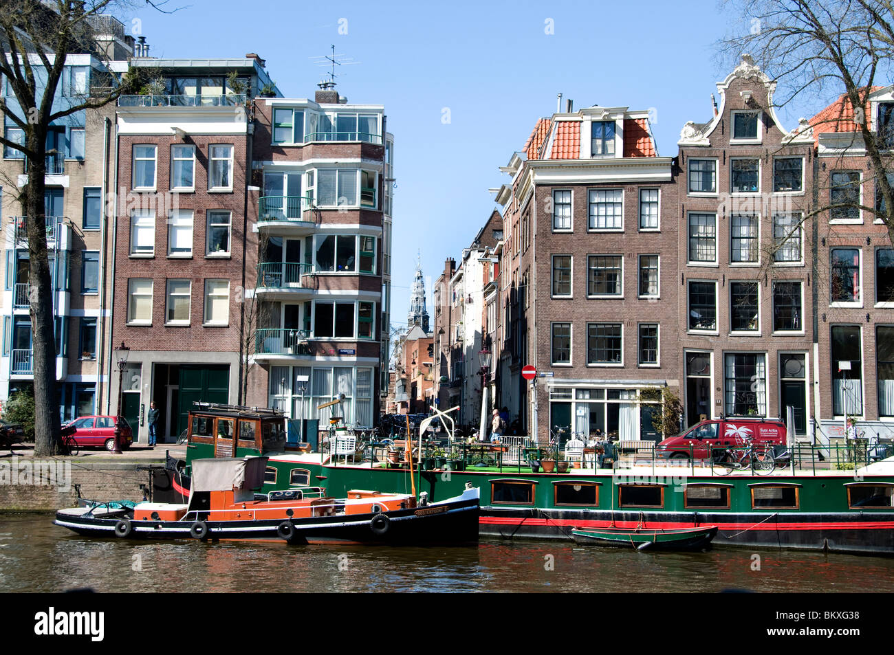 Amsterdam Niederlande Oudeschans Grachtenhaus Stockfoto