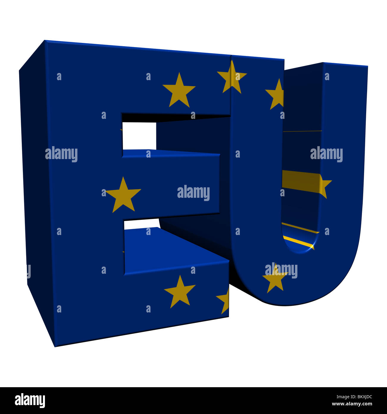 EU 3D-Text mit EU-Flagge auf weißen Illustration Stockfoto