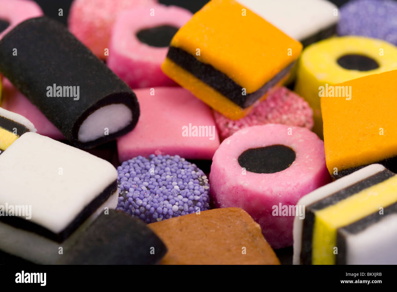 Makroaufnahme einer bunten Lakritze Allsorts Süßigkeiten Stockfoto