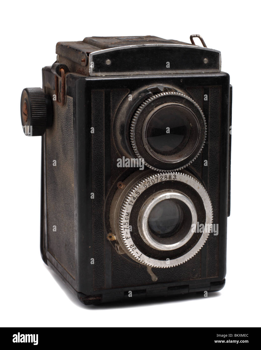 Alten staubigen Fotokamera isoliert auf weißem Hintergrund Stockfoto