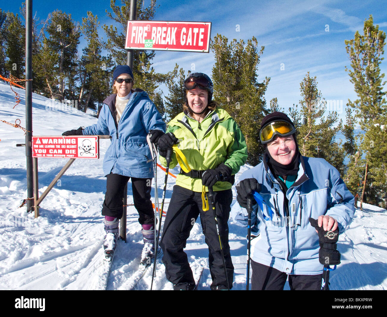 Skifahrer darstellen von Tor zum Hinterland von Heavenly Mountain Resort. Stockfoto