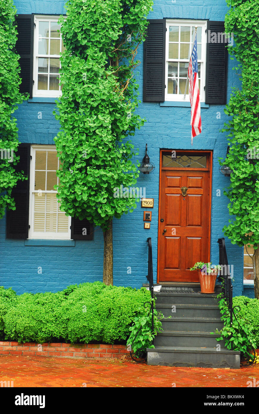 Blaue Stadthaus in der Altstadt von Georgetown, Washington, DC Stockfoto