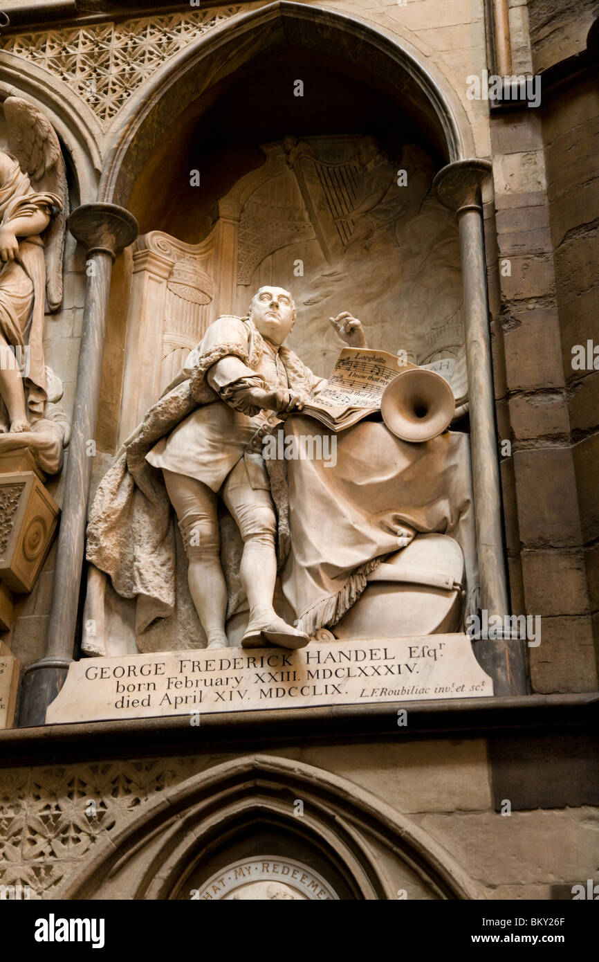 GEORGE FREDERIC HANDEL Denkmal südlichen Querschiff. La Westminster Abbey Iglesia: England GB Großbritannien UK: En el Reino Unido. Stockfoto